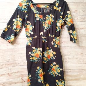 Anthro maeve floral black dress